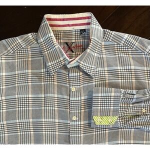 Robert Graham Shirt Men XL Blue Brown Glen Plaid L/S Preppy Office Designer